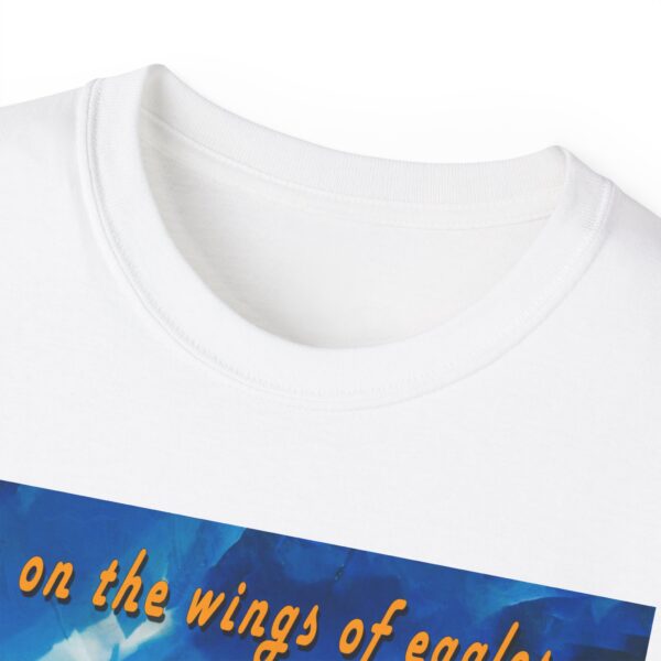 Our "as on the wings of eagles" Cotton T-Shirt with a majestic eagle in flight. Vintage Christian Faith Apparel Unisex Cotton T-Shirt, Thoughtful Quote from Isaiah 40:31! - Image 8