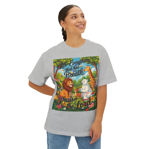 Our inspirational "Let Everything that has Breath Praise the Lord!" Design on a Unisex Oversized Box Tshirt, Religious Graphic Top, Bible Verse Apparel - Image 16