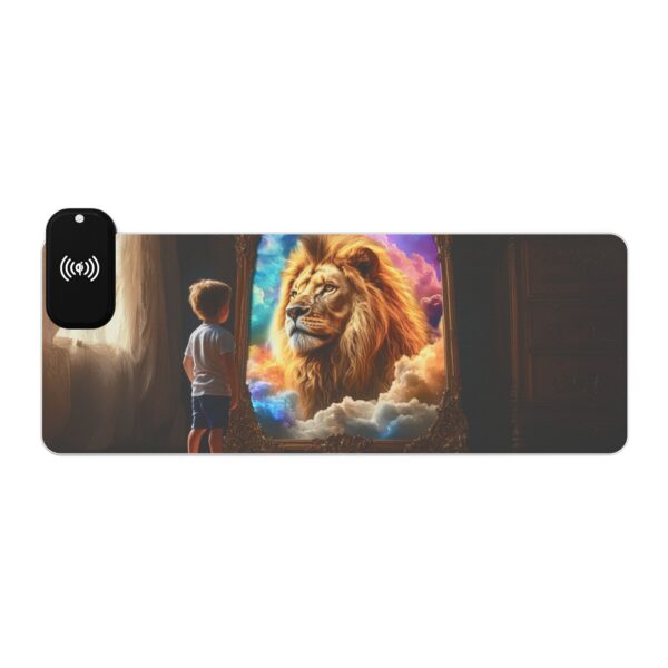 LED + wireless Charging Mouse Pad, Desk Mat, "Benji's Reflection" Biblical Fantasy Design, Tech Gift, Home Office Essentials Inspirational - Image 5
