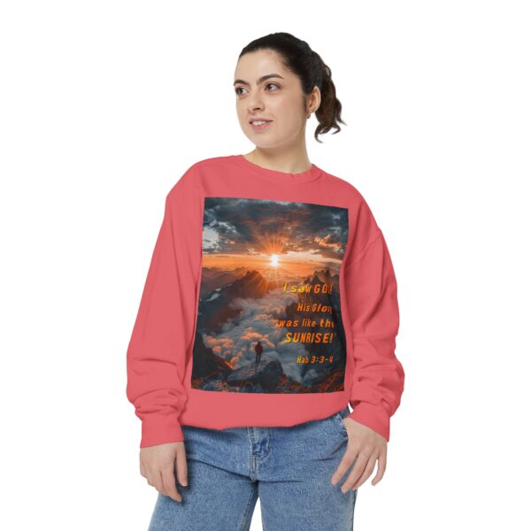 Sweatshirt Unisex our inspirational "His splendor was like the sunrise" design with a quote from Habakkuk 3:3-4! Faith Apparel Gospel Fashion Jumper, Pullover - Image 41