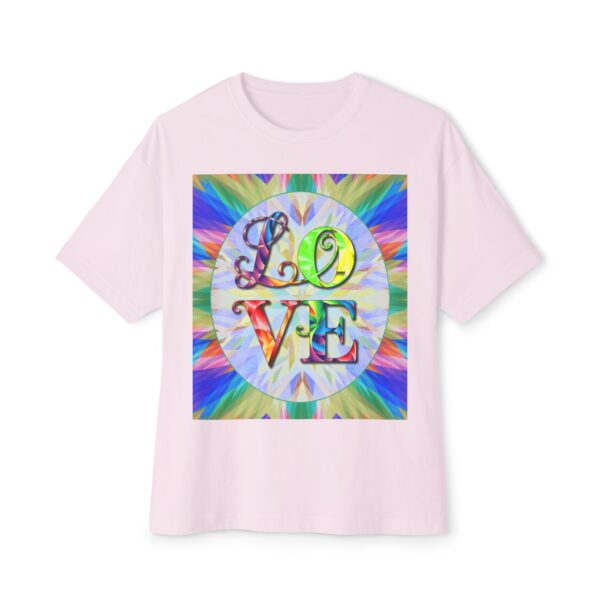 Our "Love" 'kaleidoscope' design on a Unisex Tee, Inspirational Oversized Box Tshirt, Religious Graphic Top, Travel Bible Verse Apparel - Image 3