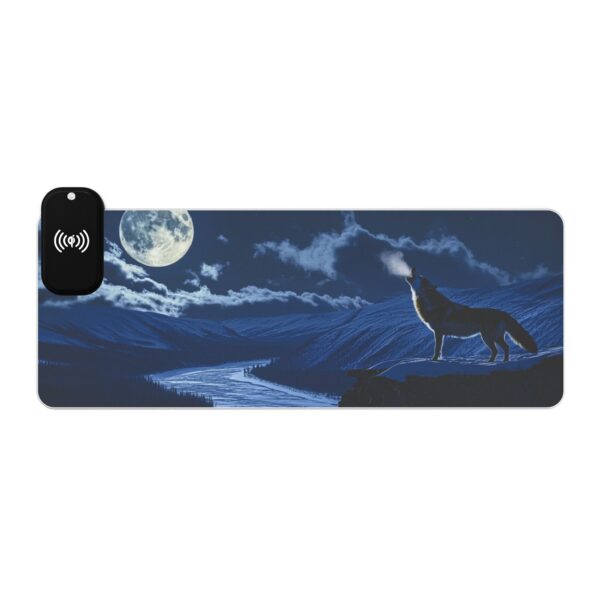 LED + Wireless Charger Gaming Mouse Pad with 'Wolf Moon' Design, Gaming Desk Accessory Tech Gift Home Office Gamer Essentials - Image 4