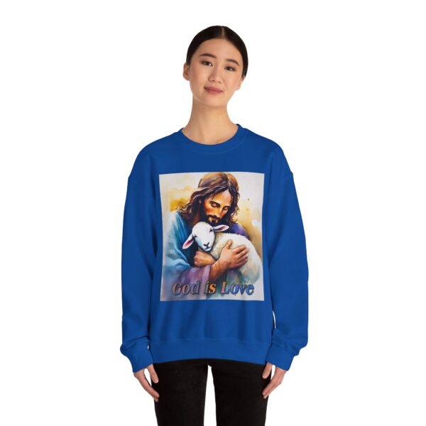 Crewneck Sweatshirt with our "God is Love" series with Jesus hugging a baby lamb! Inspirational Biblical, Vintage Inspired Heavy Sweatshirt, Gift - Image 18
