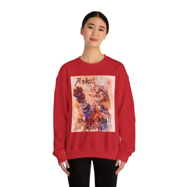 Crewneck Sweatshirt-with our "Ask ...and ye shall receive" Matt 7:7 featuring a Maine Coon Cat asking for a treat! Vintage Inspired Faith Apparel, Gospel Fashion Unisex Heavy - Image 26