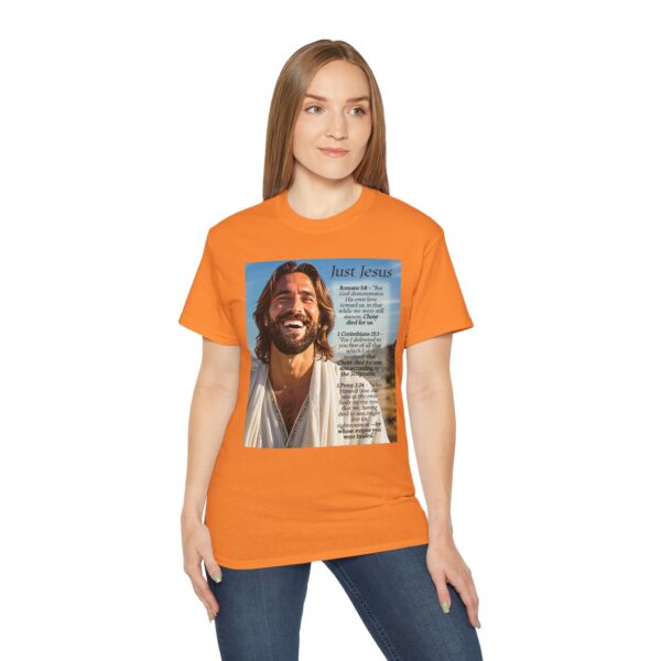 Our inspirational "Just Jesus" and Verses on Salvation Design on a Christian Unisex Cotton T-Shirt, Faith Spiritual Apparel, Love Gift - Image 8