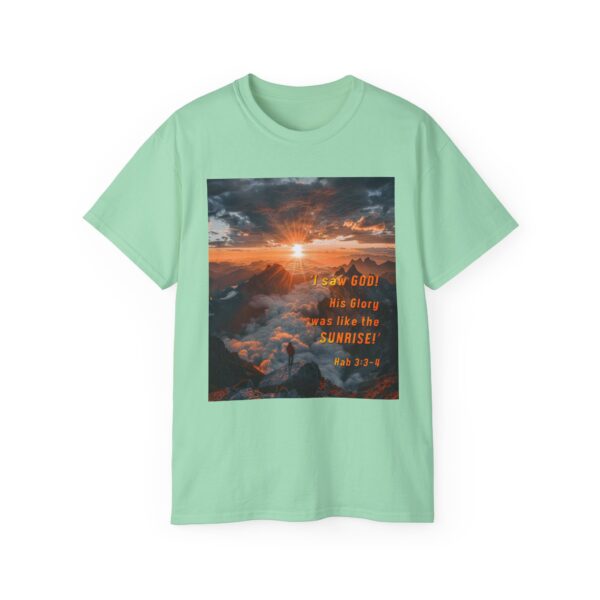 Cotton T-shirt with our inspirational "His splendor was like the sunrise" design with a quote from Habakkuk 3:3-4. Vintage Christian Faith Apparel Unisex Cotton T-Shirt, Thoughtful Quote - Image 15