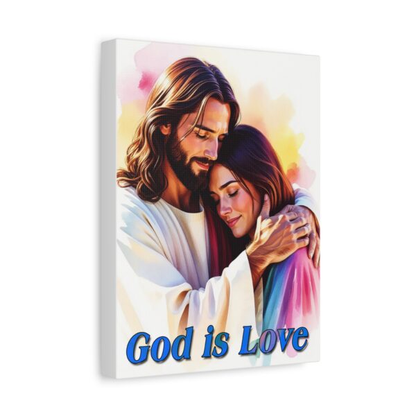 Inspirational Wall Art Canvas, "God is Love" Jesus hugging a young lady! Christian Home Decor, Uplifting Religious Gift, Faith-Based Artwork