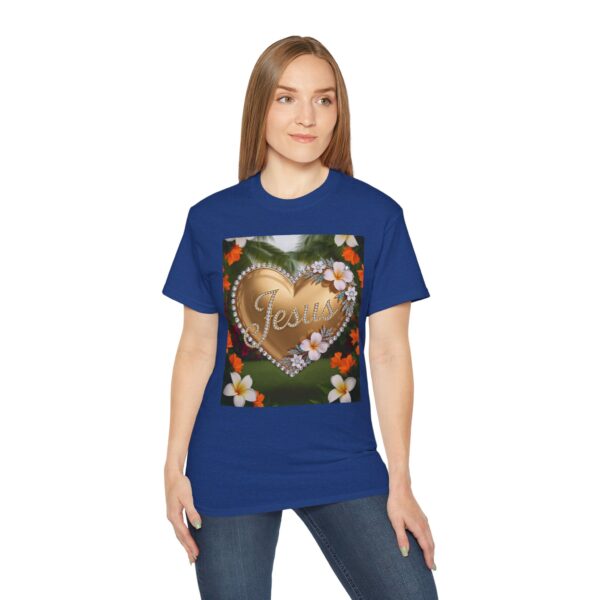 Our inspirational "Jesus" 'Diamond Ring-Solid Gold Heart' Design! on a Christian Unisex Cotton T-Shirt, Faith Spiritual Apparel, Love Gift - Image 22