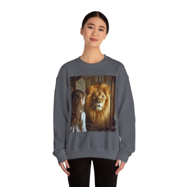 Crewneck Sweatshirt with our 'Lion in the Mirror' Inspirational design! Inspirational Biblical, Vintage, Lion of Judah and Aslan-Inspired Gift - Image 20