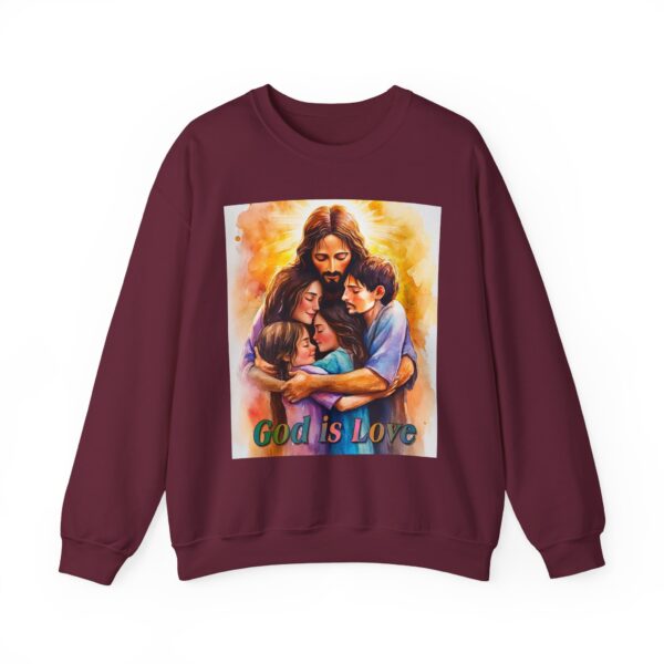 Crewneck Sweatshirt-with our "God is Love" series with Jesus hugging a young family! Inspirational Biblical Vintage Inspired Gift - Image 7
