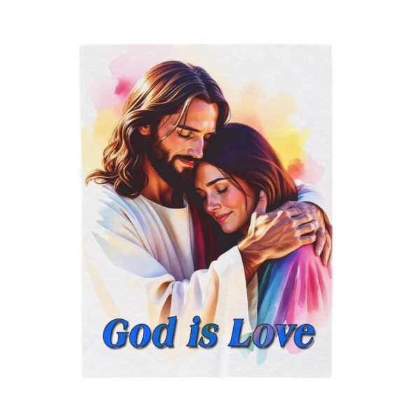 Our "God is Love" series Throw Blanket with an image of Jesus hugging a Young Lady! Inspirational Velveteen Plush Throw Blanket A Cozy Gift for Anniversary, Wedding Faith Home Decor Bedding - Image 9