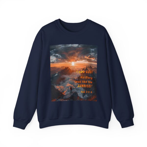 Crewneck Sweatshirt-with our inspirational "His splendor was like the sunrise" design with a quote from Habakkuk 3:3-4!Vintage Inspired Faith Apparel, Gospel Fashion Unisex Heavy - Image 17