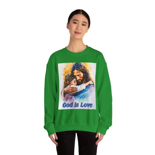 Crewneck Sweatshirt with our "God is Love" series with Jesus hugging a young girl! Inspirational Biblical Vintage Inspired Gift - Image 14