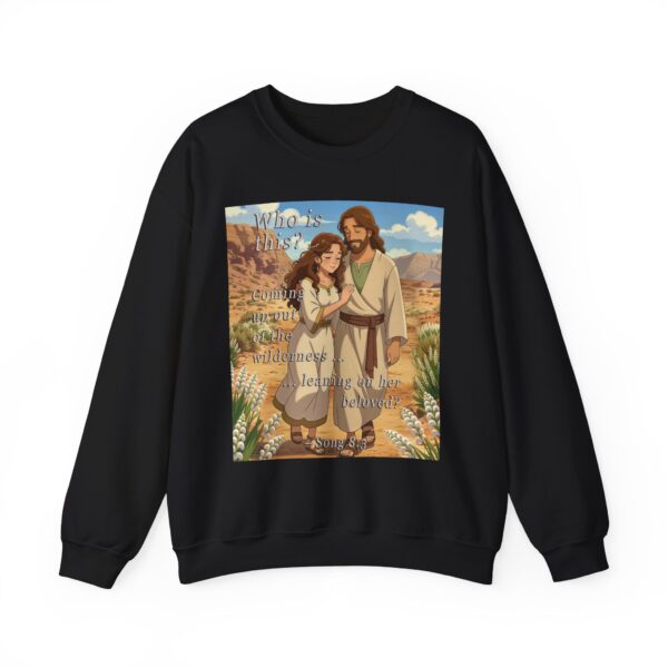 Crewneck Sweatshirt-with our inspirational 'Who is this?' from Song of Solomon 8:5 with an ANIME style design! Vintage Inspired Faith Apparel, Gospel Fashion Unisex Heavy - Image 6
