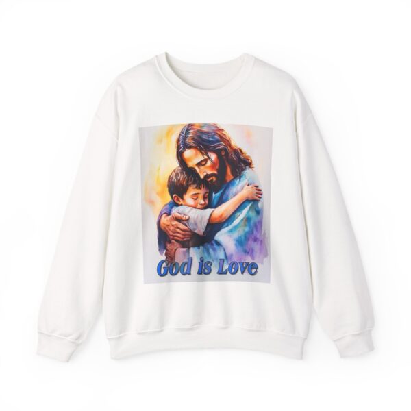 Crewneck Sweatshirt-with our "God is Love" series with Jesus hugging a young boy! Inspirational Biblical Vintage Inspired Gift - Image 4
