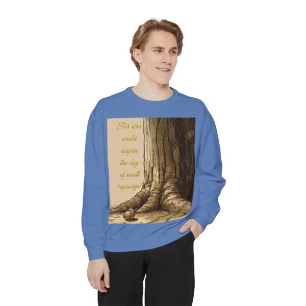 Sweatshirt Unisex with our Inspirational "Day of Small Beginnings" with thoughtful quote from Zech 4:10 and Acorn-Oak Tree design! Faith Apparel Gospel Fashion Jumper, Pullover - Image 29