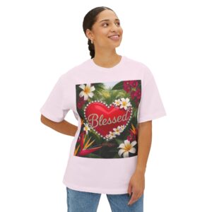 Our Inspirational "Blessed" 'Solid Red Heart' Design!! Boxy T-Shirt Christian Faith Apparel Unisex Cotton Tee, Oversized Boxy Top T-shirt