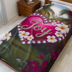 Our Beautiful "Joy" 'Solid Mauve Heart' Design Velveteen Plush Throw Blanket, Cozy Gift for Anniversary, Home Decor Bedding