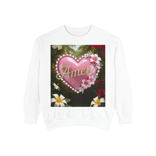 Sweatshirt Unisex Inspirational-With Our "Amen" 'Solid Pink Heart' Christian Apparel Faith-Based Gospel Comfort Philippians 4:8 Gift Jumper - Image 3