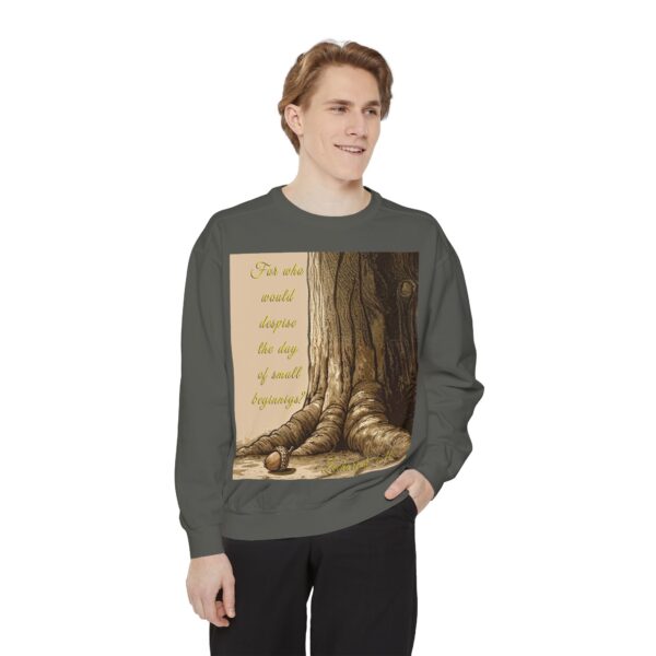 Sweatshirt Unisex with our Inspirational "Day of Small Beginnings" with thoughtful quote from Zech 4:10 and Acorn-Oak Tree design! Faith Apparel Gospel Fashion Jumper, Pullover - Image 16