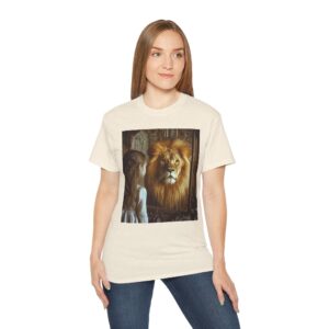 Our 'Lion in the Mirror' Inspirational Design Christian Faith Apparel Unisex Cotton T-Shirt Vintage, Lion of Judah and Aslan-Inspired Gift