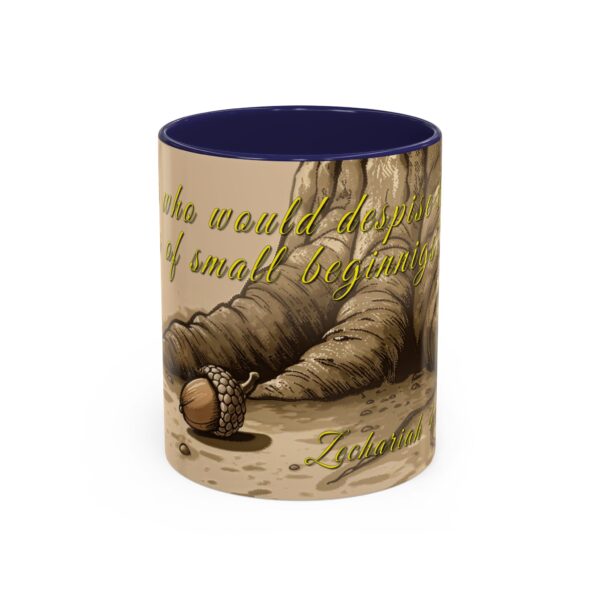 Our inspirational  'Day of Small Beginnings' from Zech 4:10 Ceramic Accent Coffee Mug Design is Perfect for Wedding Gifts, Inspirational Decor - Image 5