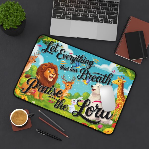 Inspirational Desk Mat with our vibrant "Let Everything that has Breath Praise the Lord!" Design. Mouse Pad, Office Decor Desk Accessory, Gaming Pad, Computer Mat, Non-Slip - Image 3