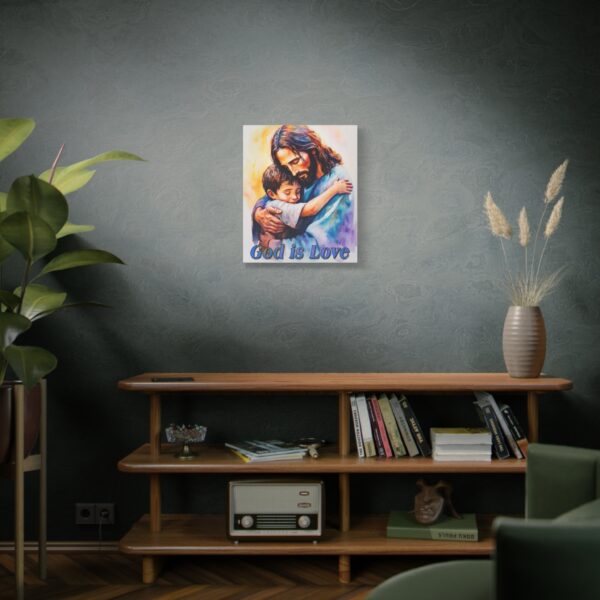 Inspirational Wall Art Canvas, "God is Love" Jesus hugging a small boy, Christian Home Decor, Uplifting Religious Gift, Faith-Based Artwork - Image 12