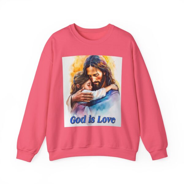 Crewneck Sweatshirt with our "God is Love" series with Jesus hugging a young girl! Inspirational Biblical Vintage Inspired Gift - Image 23