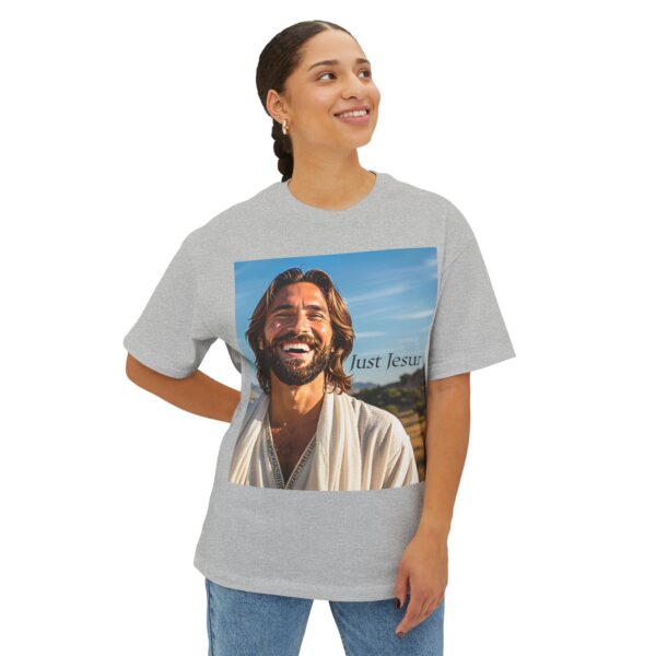 Our inspirational "Just Jesus" Design!! on a Unisex Oversized Box Tshirt, Religious Graphic Top, Bible Verse Apparel - Image 16