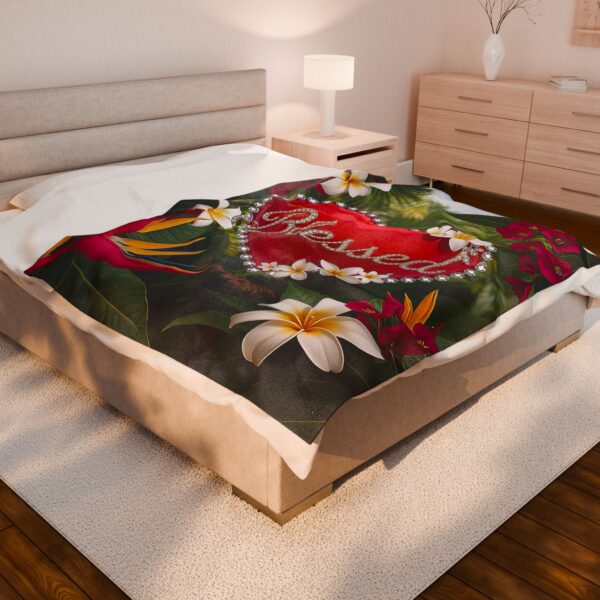 Our Beautiful "Blessed" 'Solid Red Heart' Design Velveteen Plush Throw Blanket, Cozy Gift for Anniversary, Home Decor Bedding - Image 4