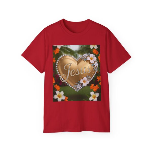 Our inspirational "Jesus" 'Diamond Ring-Solid Gold Heart' Design! on a Christian Unisex Cotton T-Shirt, Faith Spiritual Apparel, Love Gift - Image 6