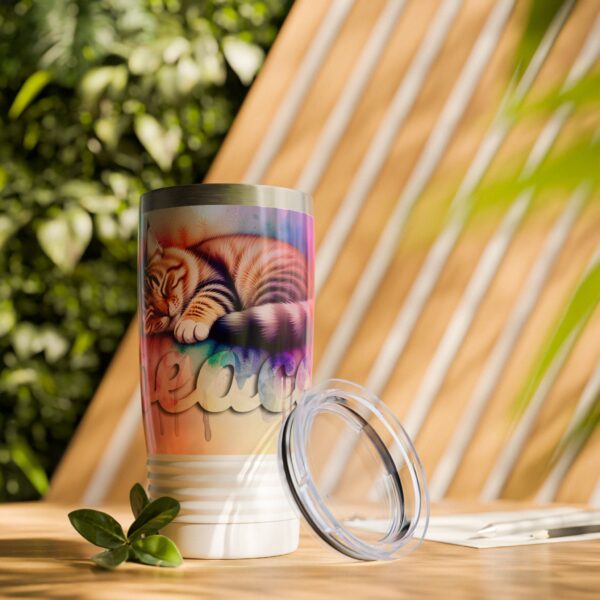 Our inspirational "Peace" 'Colorful sleeping cat' Design Tumbler | 20oz Inspirational Travel Mug, Motivational Drinkware, Perfect for Gifting - Image 6