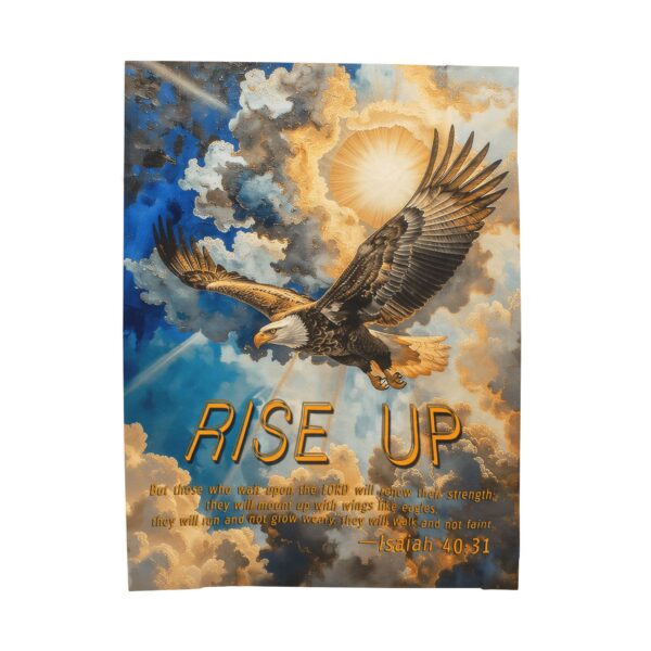 Our beautiful "Rise Up" soaring eagle 'as on wings like eagles' from Isaiah 40:31 Inspirational Velveteen Plush Throw Blanket A Cozy Gift for Anniversary, Wedding Faith Home Decor Bedding - Image 2