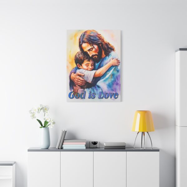 Inspirational Wall Art Canvas, "God is Love" Jesus hugging a small boy, Christian Home Decor, Uplifting Religious Gift, Faith-Based Artwork - Image 17