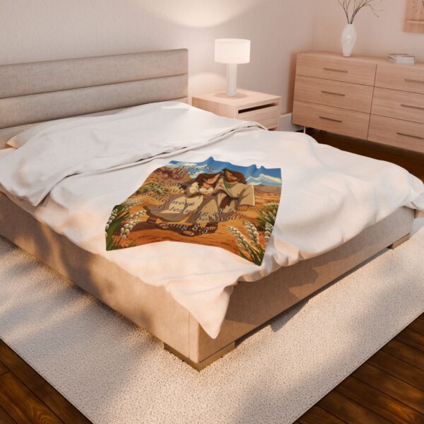 Our inspirational with our "Who is this?" from Song of Solomon 8:5 design in ANIME style! Velveteen Plush Throw Blanket Design! A Cozy Gift for Anniversary, Wedding Faith Home Decor Bedding - Image 12