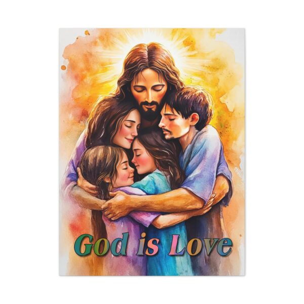 Inspirational Wall Art Canvas "God is Love" Jesus hugging a young family! Christian Home Decor Uplifting Religious Gift Faith-Based Artwork - Image 17