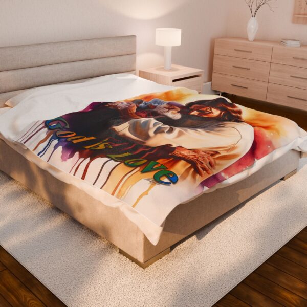 Our "God is Love" series with Jesus hugging Papa! Inspirational Velveteen Plush Throw Blanket Faith Home Decor Bedding - Image 4