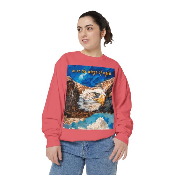 Our "as on the wings of eagles" Sweatshirt with a majestic eagle in flight. Vintage Christian Faith Apparel, Thoughtful Quote from Isaiah 40:31! Unisex Jumper, Pullover - Image 32