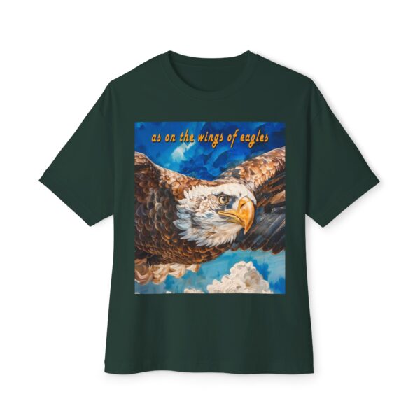 Our "as on the wings of eagles" Boxy T-Shirt with a majestic eagle in flight, Isaiah 40:31, Inspirational Christian Faith Apparel Unisex Cotton Tee, Oversized Boxy Top T-shirt - Image 9