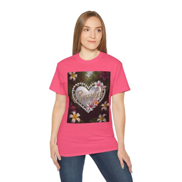 Our inspirational "Saved" 'Pure White Heart' Design! on a Christian Unisex Cotton T-Shirt, Faith Spiritual Apparel, Love Gift - Image 30