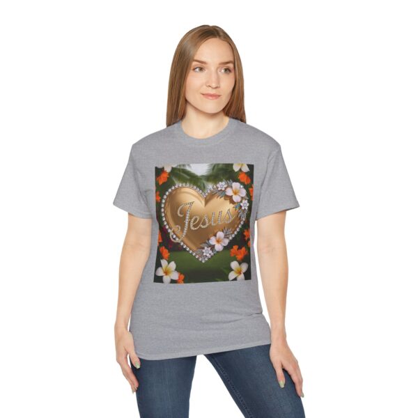 Our inspirational "Jesus" 'Diamond Ring-Solid Gold Heart' Design! on a Christian Unisex Cotton T-Shirt, Faith Spiritual Apparel, Love Gift - Image 10