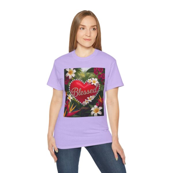 Our inspirational "Blessed" 'Solid Red Heart' Design! on a Christian Unisex Cotton T-Shirt, Faith Spiritual Apparel, Love Gift - Image 26