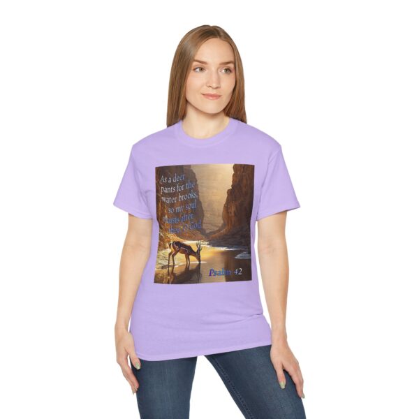 Our inspirational Psalm 42 'As a Deer Pants' in design! Christian Unisex Cotton T-Shirt, Faith Spiritual Apparel, Love Gift - Image 24