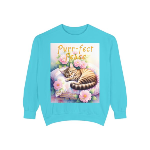 Sweatshirt Unisex with "Purr-fect Peace" with a cat in blissful sleep and the verse Isaiah 26:3!  Christian Apparel, Faith-Based Comfort, Jumper, Gift for Believers - Image 15
