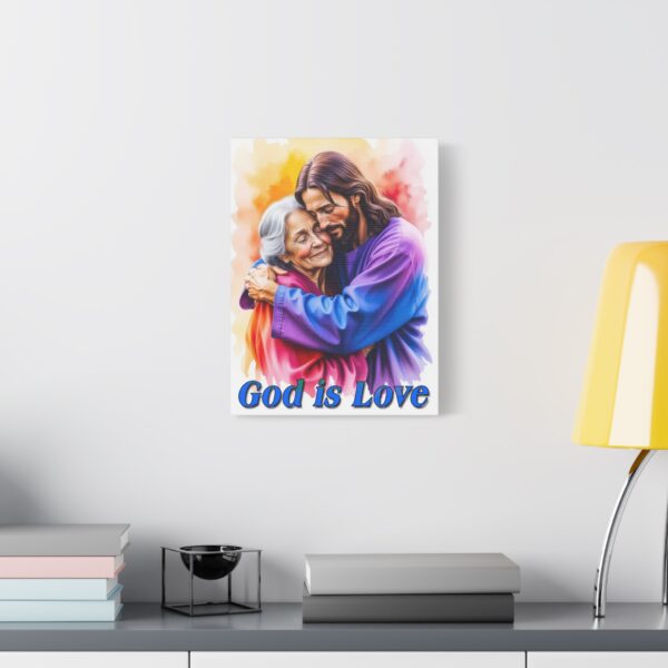 Inspirational Wall Art Canvas, "God is Love" Jesus hugging Grandmother, Christian Home Decor, Uplifting Religious Gift, Faith-Based Artwork - Image 5