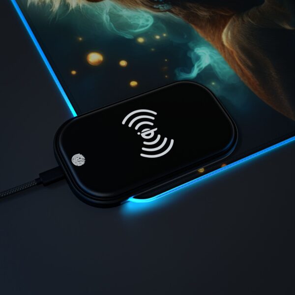 LED + wireless Charging Mouse Pad, Desk Mat, "Lucy and Lion" Design, Tech Gift, Home Office Essentials Inspirational - Image 4