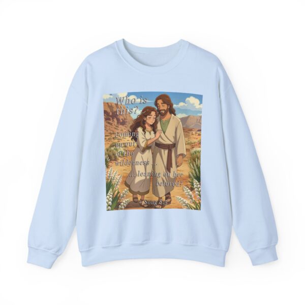 Crewneck Sweatshirt-with our inspirational 'Who is this?' from Song of Solomon 8:5 with an ANIME style design! Vintage Inspired Faith Apparel, Gospel Fashion Unisex Heavy - Image 4