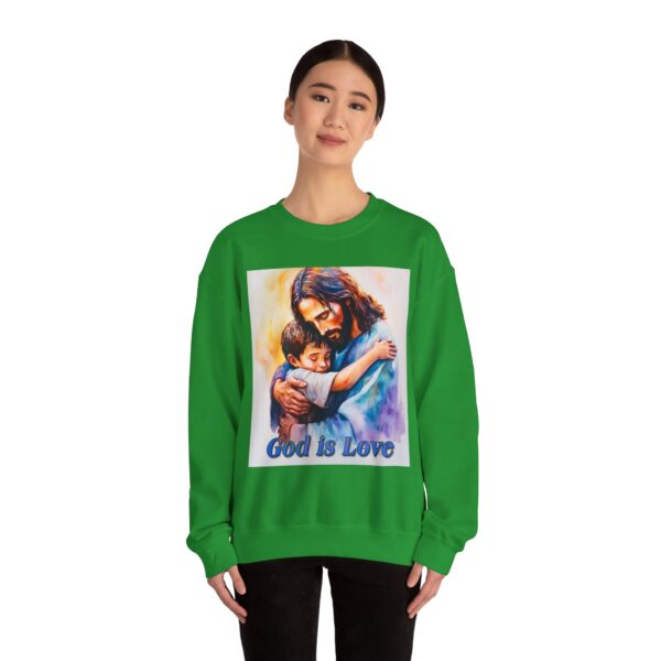 Crewneck Sweatshirt-with our "God is Love" series with Jesus hugging a young boy! Inspirational Biblical Vintage Inspired Gift - Image 3
