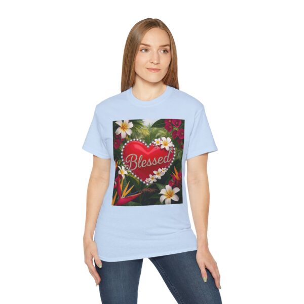 Our inspirational "Blessed" 'Solid Red Heart' Design! on a Christian Unisex Cotton T-Shirt, Faith Spiritual Apparel, Love Gift - Image 20
